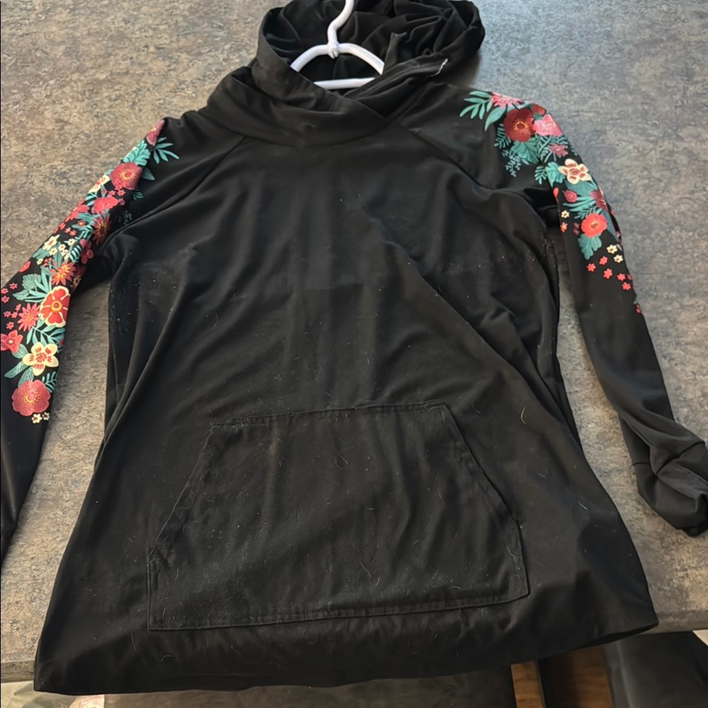 Floral Sleeve Black Hoodie